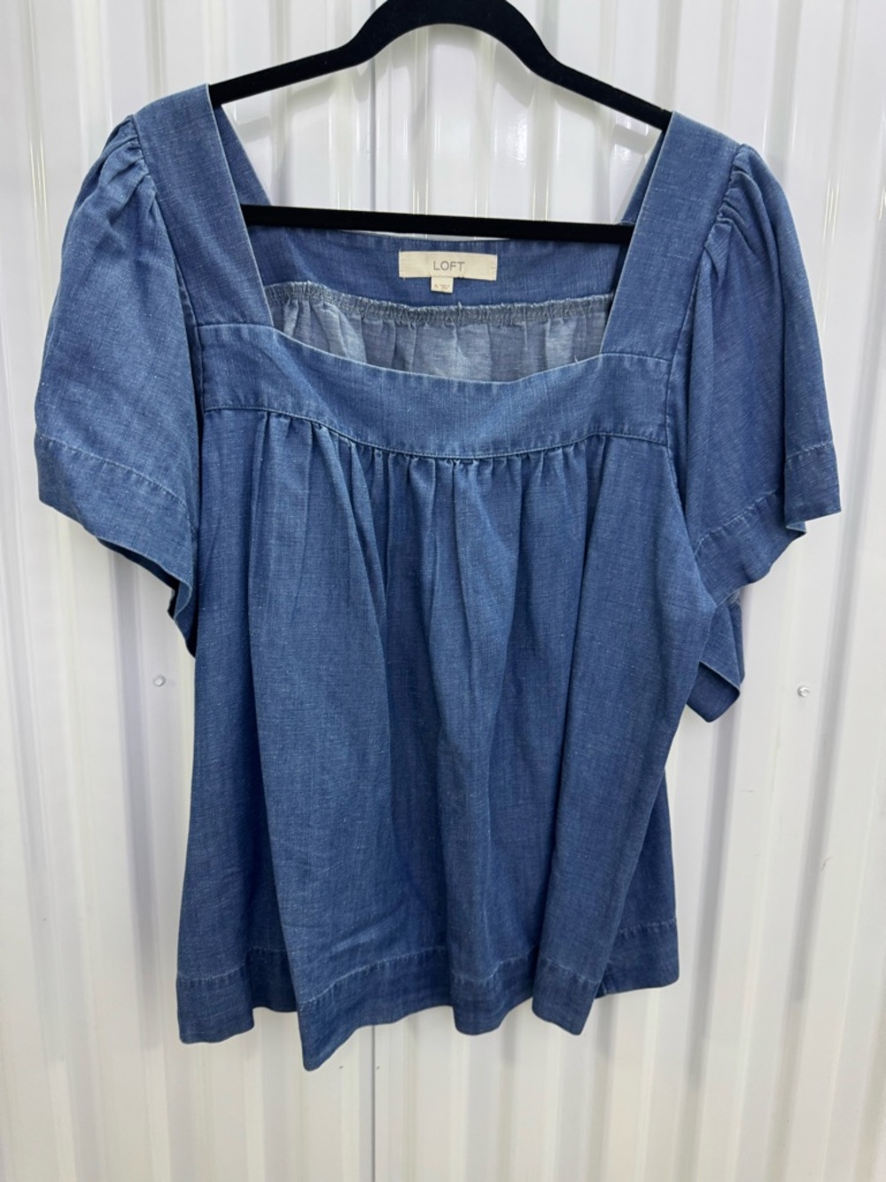 LOFT Blue Square-Neck Chambray Peasant Top